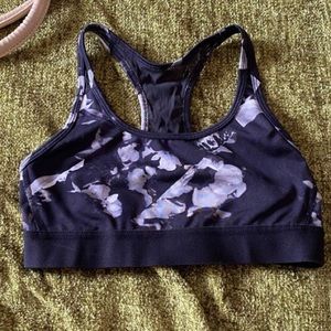 Black and white floral racerback sports bra